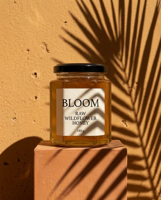 BLOOM concept brand, raw wildflower honey: Hard shadow