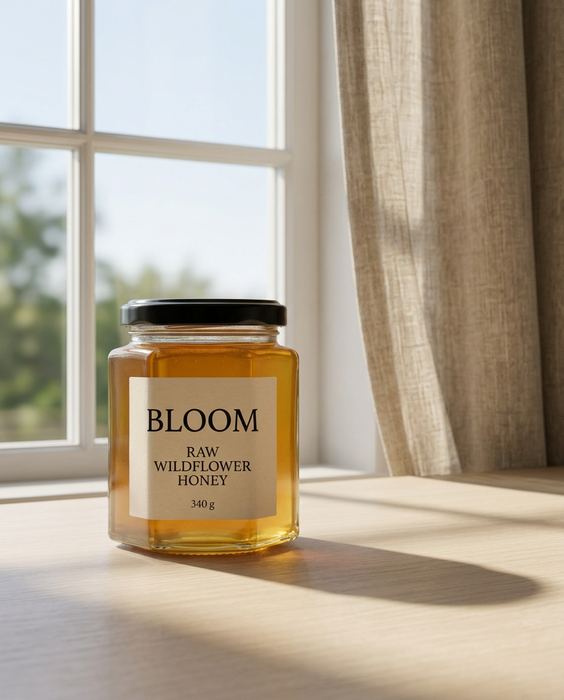 BLOOM concept brand, raw wildflower honey: Window light