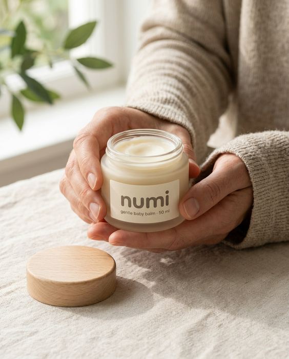 NUMI concept brand, gentle baby balm: In hand