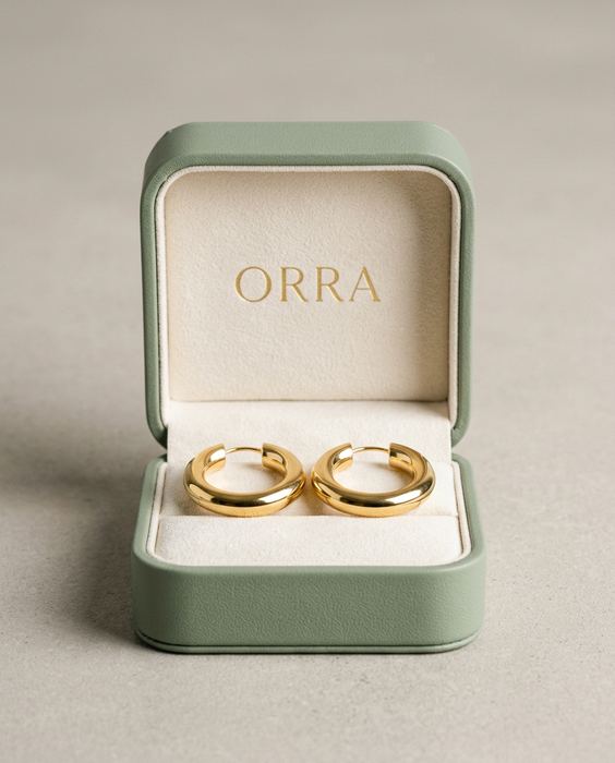 ORRA concept brand, gold hoop earrings: The packshot — the input