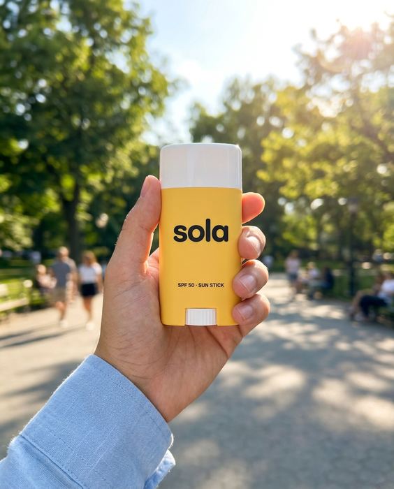 SOLA concept brand, spf 50 sun stick: In hand, in the park