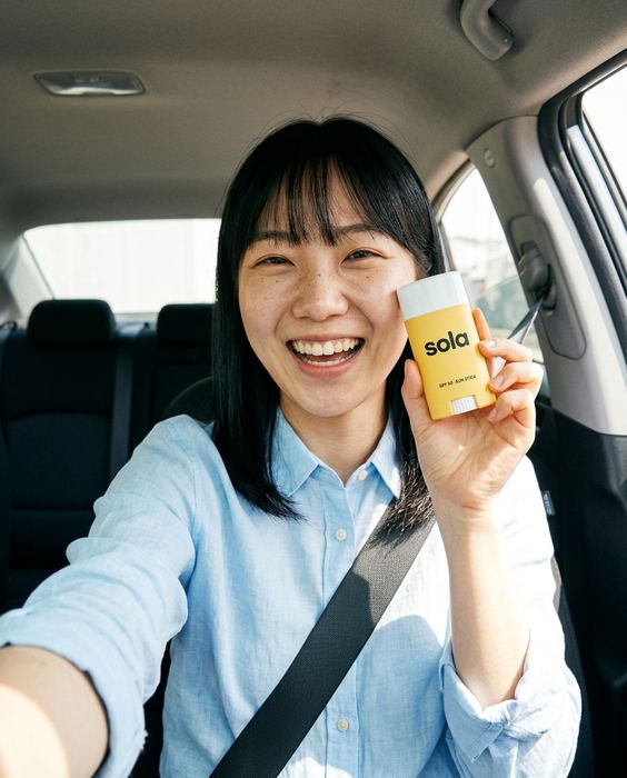 SOLA concept brand, spf 50 sun stick: The car selfie
