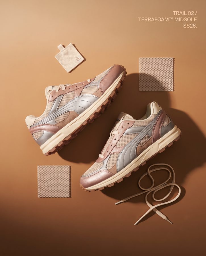 AI shoe photography for e-commerce — Strata Trail 02 sneaker mid-air new arrival