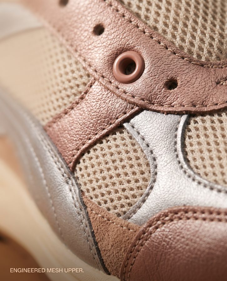 AI generated footwear ad concept for Strata Trail 02 sneaker brand — built in layers campaign line